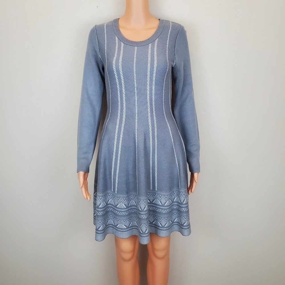 Cloud Chaser grey long sleeve fit flare sweater dress size M